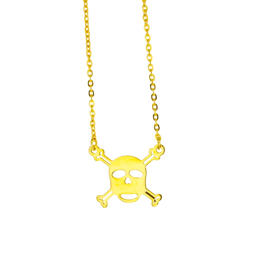 SMALL SKULL AND CROSSBONES ON FINE HAMMERED CABLE CHAIN