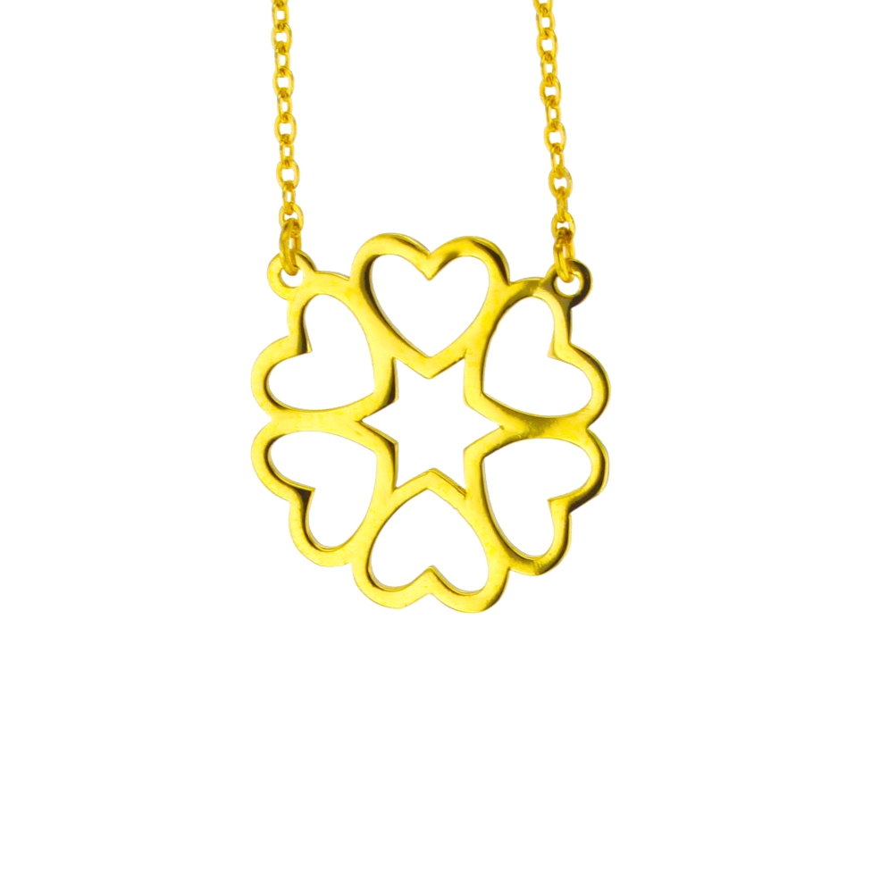 HEARTS ON CIRCLE ON FINE HAMMERED CABLE CHAIN