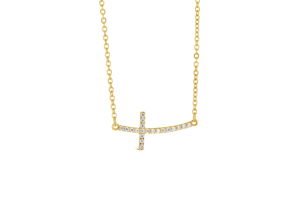 CZ ANGLED CROSS LRG ON FINE HAMMERED CABLE CHAIN