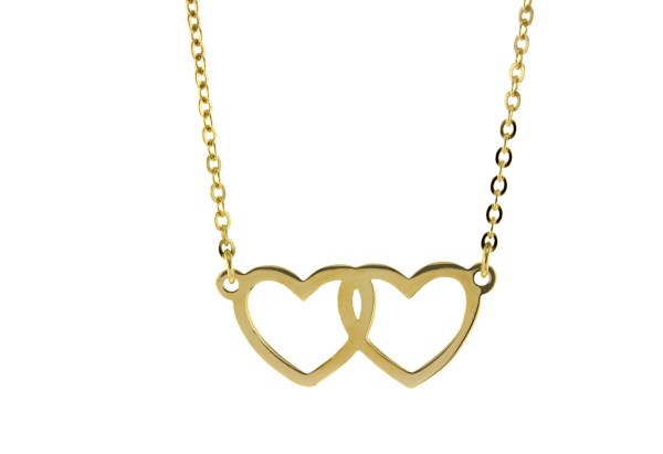 SIDE BY SIDE HEART ON FINE HAMMERED CABLE CHAIN