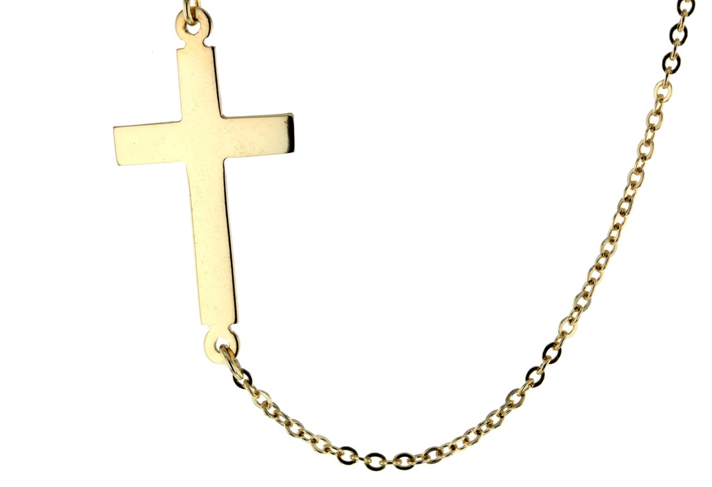 PLAIN CROSS ON FINE HAMMERED CABLE CHAIN