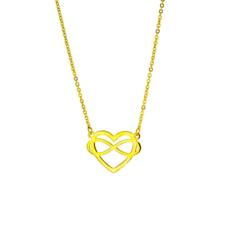 HEART AND INFINITY ON FINE HAMMERED CABLE CHAIN