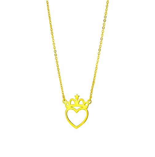 CROWN & HEART ON FINE HAMMERED CABLE CHAIN