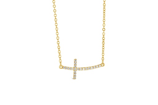 CZ ANGLED CROSS LRG ON FINE HAMMERED CABLE CHAIN