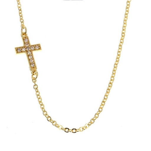 CZ SET CROSS ON FINE HAMMERED CABLE CHAIN