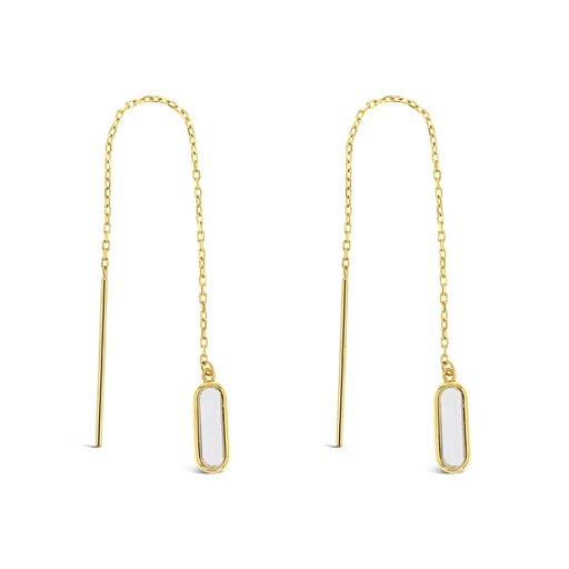 [EAR1088] ## 9Y DROP THREAD CHAIN WITH LONG OVAL STONE - CLEAR