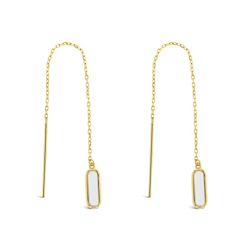 [EAR1088] 9Y DROP THREAD CHAIN WITH LONG OVAL STONE - CLEAR