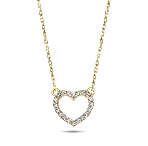 [BB159] 9Y CHAIN WITH OPEN HEART CZ BORDER PENDANT NECKLACE