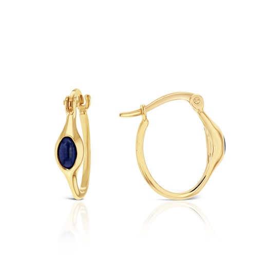 [EAR1076] 9Y FINE HOOP WITH BUBBLE STONE - BLUE LAPIS