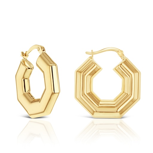 [EAR1069] 9Y PUFFY OCTAGONAL GEOMETRIC HOOP 22MM