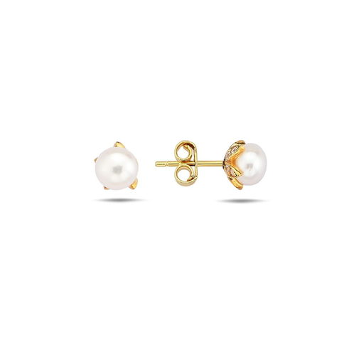 [EAR1048] 9Y PEARL STUD 7MM WITH CZ BASE