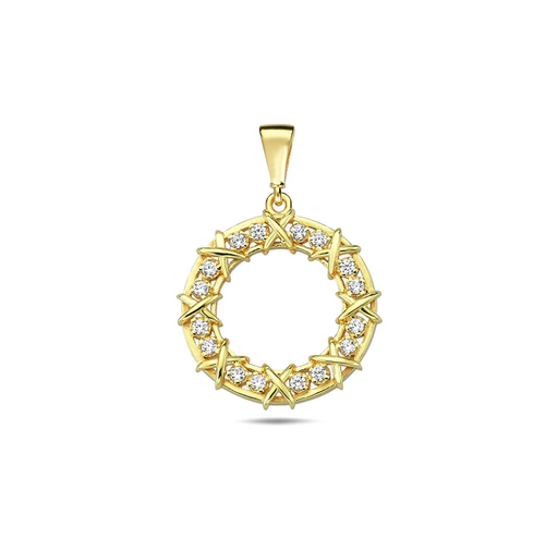 [STPD328] ### 9Y OPEN 16MM CIRCLE ALTERNATING TWO CZ WITH X BORDER PENDANT