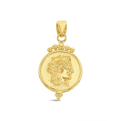 [PD111] 9Y COIN WITH HEAD AND TOP AND BOTTOM BEADS PENDANT