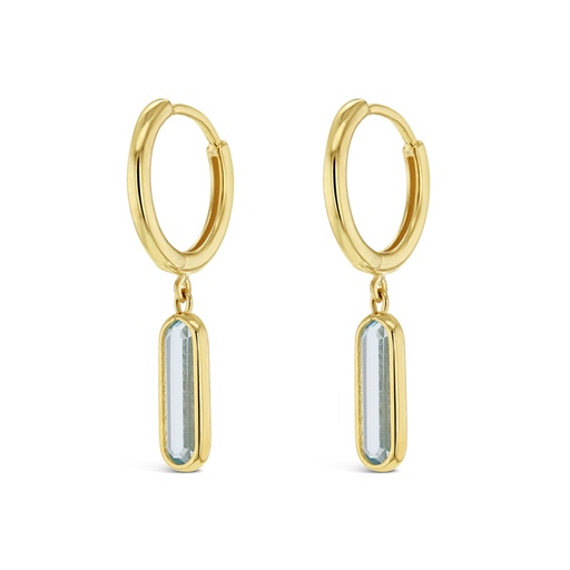 [EAR1087] ## 9Y HUGGIE WITH DROP LONG OVAL STONE - LIGHT BLUE