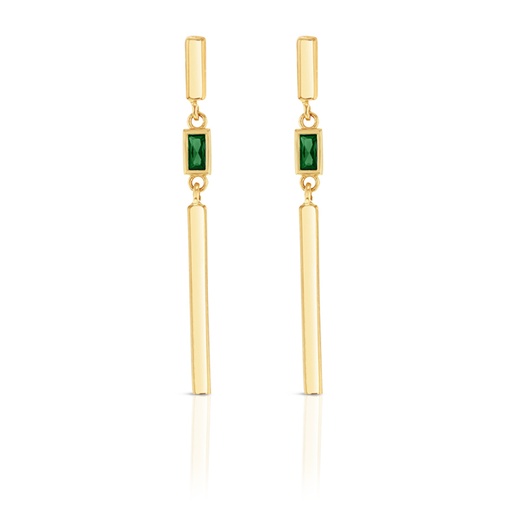 [EAR1081] ### 9Y STONE WITH VERTICAL PLAIN BARS DROP STUD - GREEN 