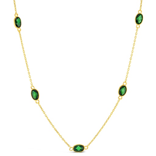 [BB158] ## 9Y CHAIN WITH GREEN STONE OVALS NECKLACE