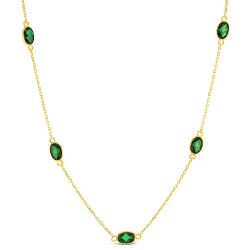 [BB158] 9Y CHAIN WITH GREEN STONE OVALS NECKLACE