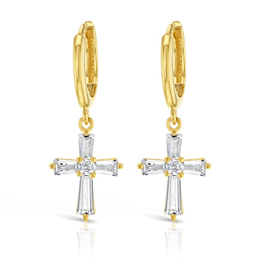 [EAR1037] 9Y FANCY CZ CROSS ON PLAIN HUGGIE