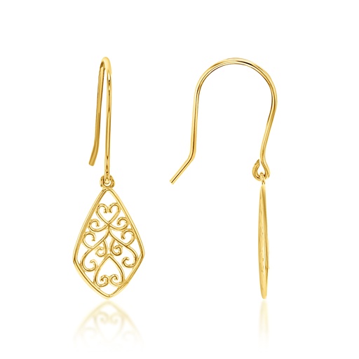 [EAR1091] ### 9Y FANCY FILIGREE DIAMOND DROP WITH SOLID WIRE HOOK
