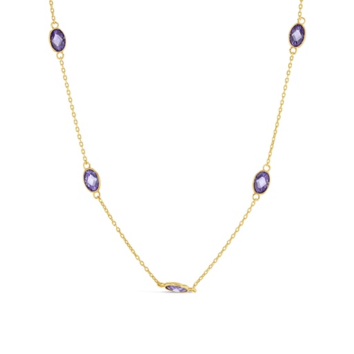 [BB154] ## 9Y CHAIN WITH PURPLE STONE OVALS NECKLACE