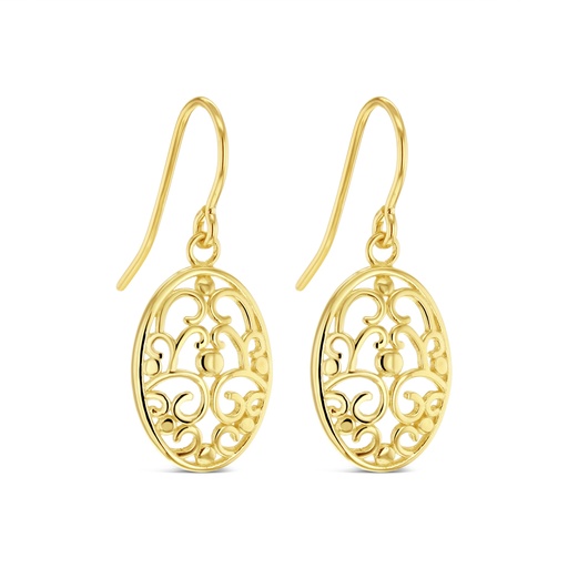 [EAR1090] 9Y FANCY FILIGREE OVAL DROP WITH SOLID WIRE HOOK