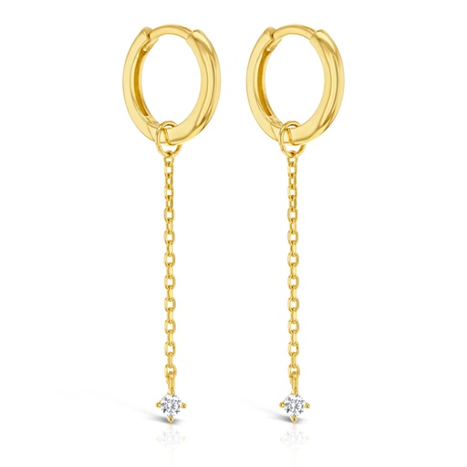 [EAR1042] ### 9Y PLAIN HUGGIE WITH CZ ON CHAIN DROP