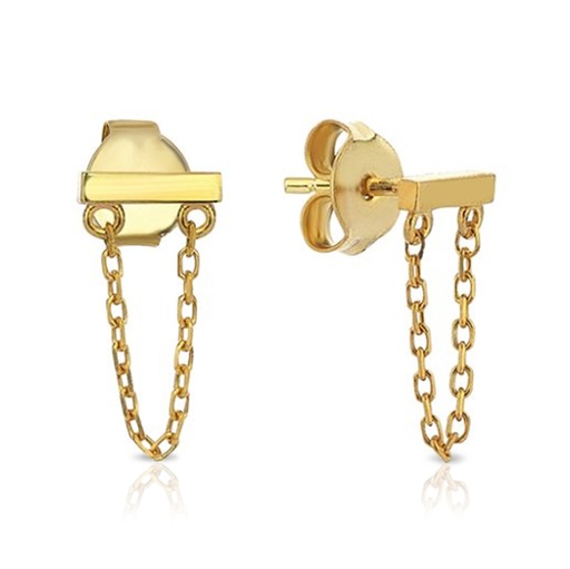 [EAR1034] 9Y HORIZONTAL PLAIN BAR WITH CHAIN DROP 