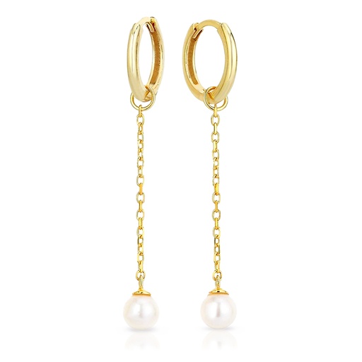 [EAR1045] 9Y PLAIN HUGGIE WITH PEARL CHAIN DROP