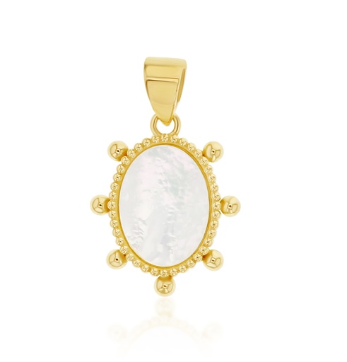 [PD118] ### 9Y M.O.P OVAL WITH BEADED BALL BORDER PENDANT