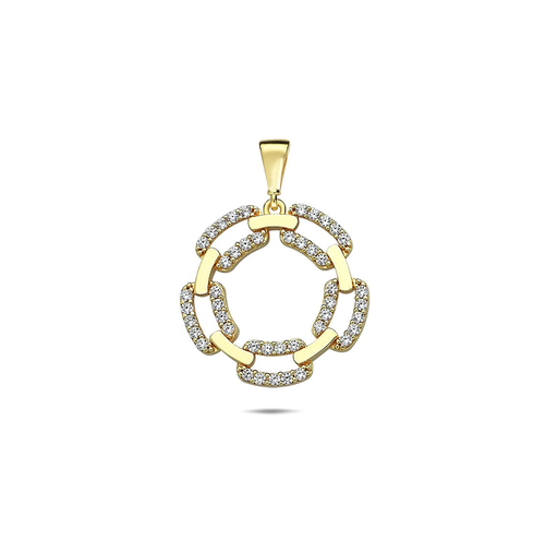 [STPD329] ## 9Y OPEN 17.2MM CIRCLE ALTERNATING CZ AND PLAIN CHAIN LINKS BORDER PENDANT