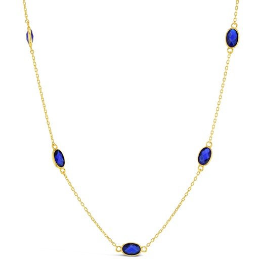 [BB156] ## 9Y CHAIN WITH DARK BLUE STONE OVALS NECKLACE