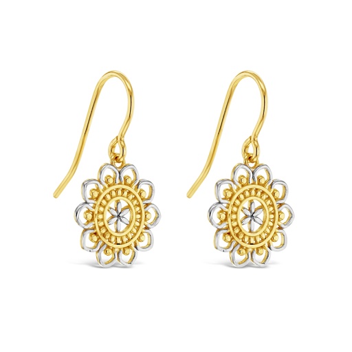 [EAR1092] ## 9Y9W TWO TONE MANDALA STYLE FLOWER WITH SOLID WIRE HOOK