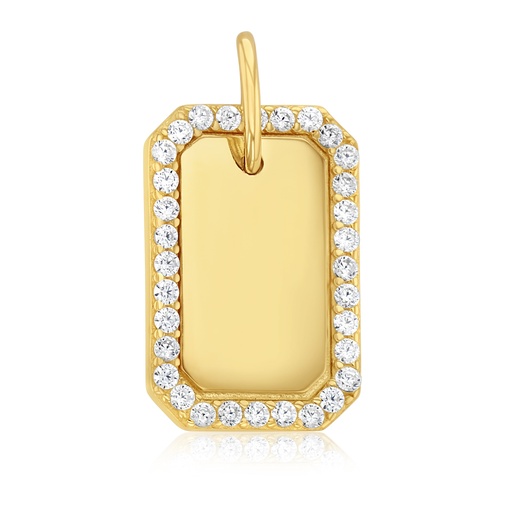 [STPD333] 9Y CLOSED BEVELLED EDGE RECTANGLE WITH CZ BORDER PENDANT