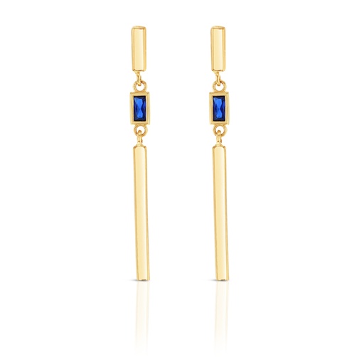 [EAR1082] ## 9Y STONE WITH VERTICAL PLAIN BARS DROP STUD - BLUE