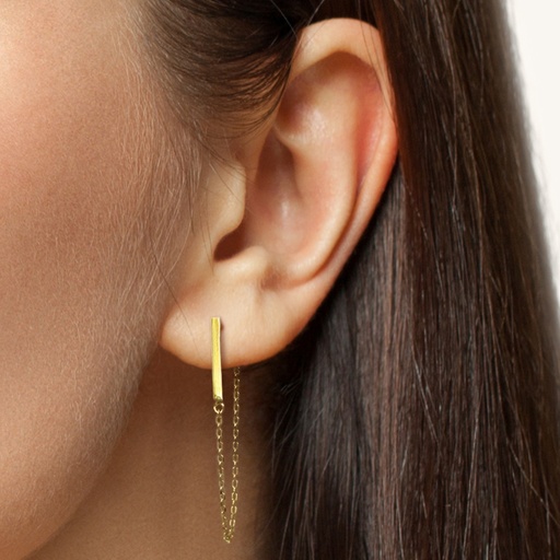 [EAR1035] ## 9Y VERTICAL PLAIN BAR WITH CHAIN DROP