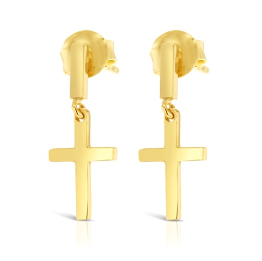 [EAR1036] 9Y PLAIN CROSS ON BAR STUD DROP