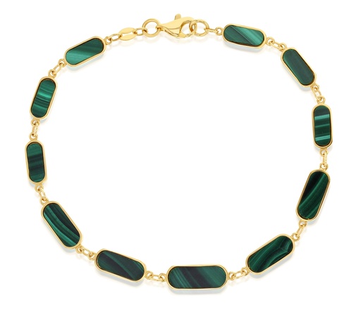 [BB205] ### 9Y GRADUATED OVAL MALACHITE BAR BRACELET