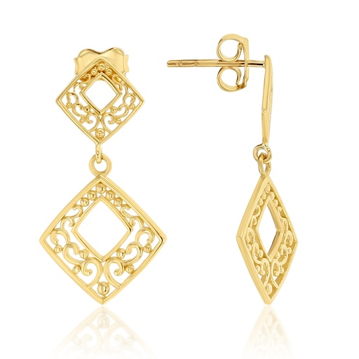 [EAR1158] ## 9Y FILIGREE DOUBLE SQUARE DROP STUD