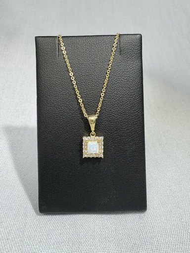 [XX0006] 9Y CZ & COMPRESSED OPAL SQUARE PENDANT - XX0006