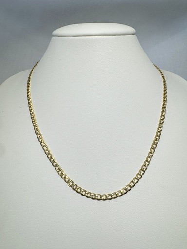 [XX0038] 9Y/925 BONDED/FILLED - BEVELLED EDGE FLAT OPEN 3.2MM CURB NECKLACE (IMPORTED SAMPLE) - XX0038