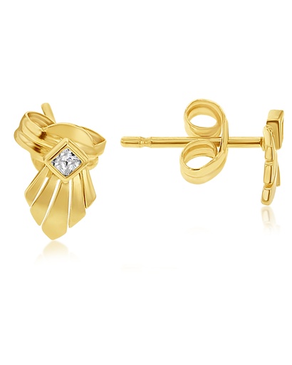 [EAR1186] ### 9Y DIAMOND SHAPED FAN STYLE CZ SET STUD