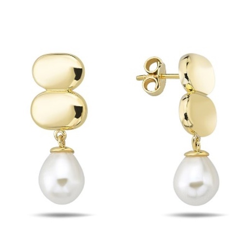 [EAR1197] ### 9Y DOUBLE OVAL STUD WITH PEARL DROP