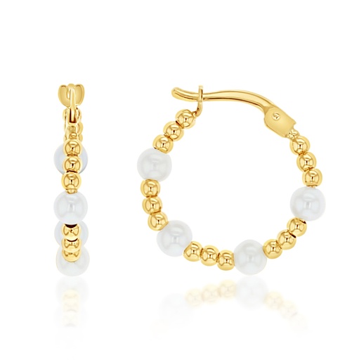 [EAR1206] 9Y GOLD BALL AND FRESHWATER PEARL 15MM HOOP