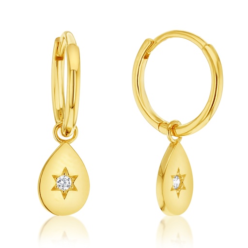 [EAR1212] 9Y HUGGIE WITH SLIDING TEAR DROP CZ DROP