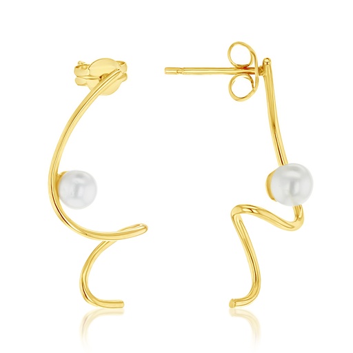 [EAR1216] 9Y FRESHWATER PEARL & GOLD SWIRL STUD