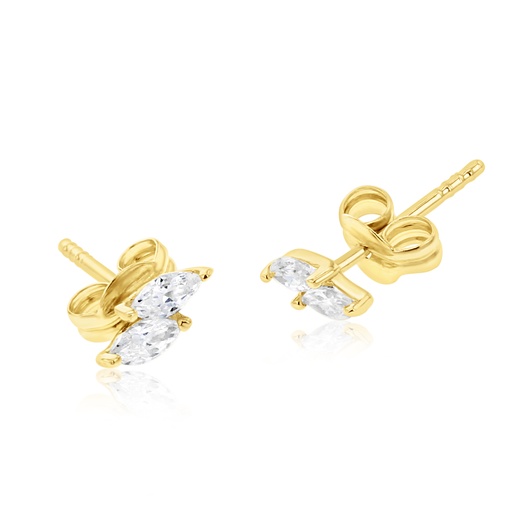 [EAR1221] 9Y CZ DOUBLE MARQUISE STUD EARRING