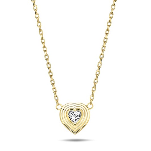 [BB219] 9Y CZ HEART WITH MULTI RIDGED BORDER NECKLACE
