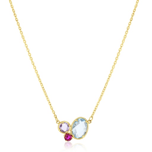 [BB230] 9Y TRIO MULTI COLOURED STONE NECKLACE