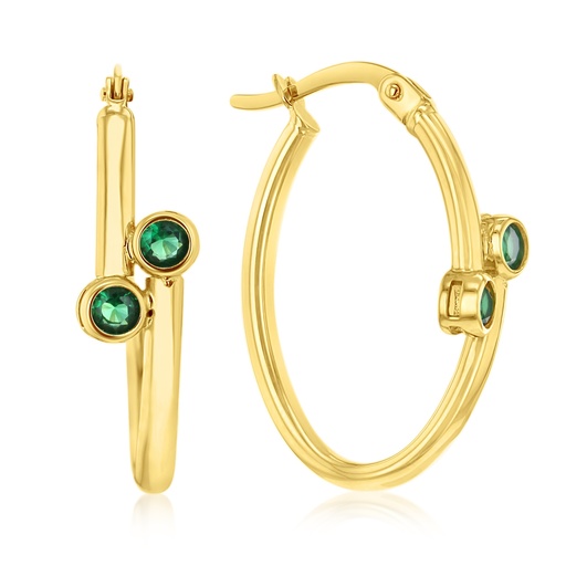 [EAR1276] 9Y DOUBLE ROUND GREEN CZ OVERLAP OVAL HOOP