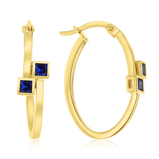 [EAR1278] ## 9Y DOUBLE SQUARE BLUE CZ OVERLAP OVAL HOOP